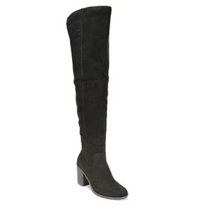New Fergalicious Dina Black Knee High Suede Heeled Boots Size 8.5